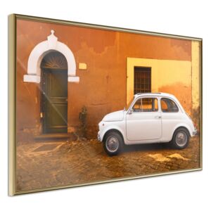 Bimago Zarámovaný obraz - White Car Zlatý rám 60x40 cm