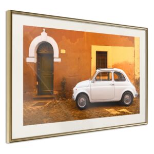 Bimago Zarámovaný obraz - White Car Zlatý rám s paspartou 45x30 cm