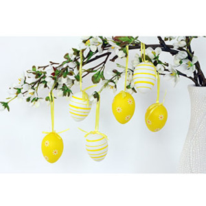 Autronic Vajíčko žluté plastové 6 cm, dekorační na zavěšení, cena za sadu 6 kusů