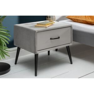 Noční stolek Davies 45cm x 42cm - stříbrno-šedý, samet / 40032