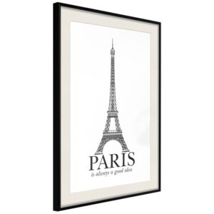 Bimago Zarámovaný obraz - Eiffel Tower Černý rám s paspartou 40x60 cm