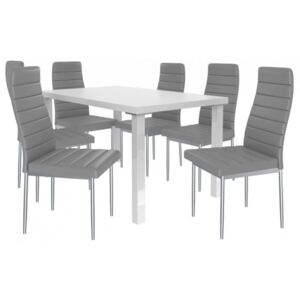 Moderní jídelní stůl se židlemi 6 + 1 Sisa max 07 Bílá - Šedá