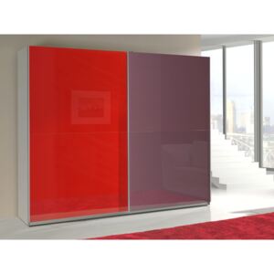Šatní skříň - LUX 12, bílá/lesklá červená a fialová