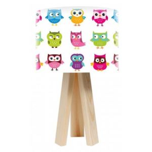 Stolní lampa Rainbow Owls + bílý vnitřek + dřevěné nohy