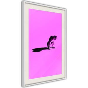 Bimago Zarámovaný obraz - Monkey on Pink Background Bílý rám s paspartou 40x60 cm