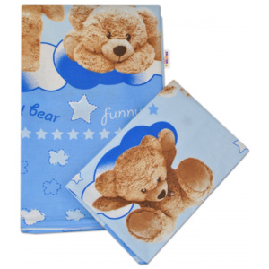 Baby Nellys 2-dílné bavlněné povlečení Medvídek hvězdička - modré - 135x100cm