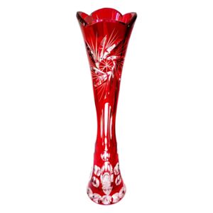 Váza píšťala broušená tmavě červená 27 cm