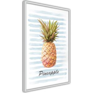 Bimago Zarámovaný obraz - Pineapple on Striped Background Bílý rám 40x60 cm