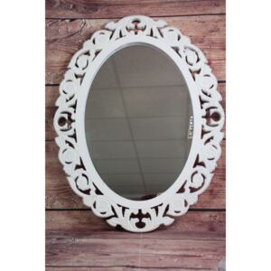 Dřevěné zrcadlo - bílé oválné (44,5x59 cm) moderní stylu