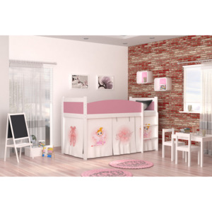 Dětská stanová postel SWING + matrace + rošt ZDARMA, 184x80, bílá/vzor BALET/růžová