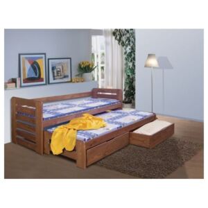 Dětská postel s přistýlkou a úložným prostorem TOMÍK, masiv borovice , Přírodní