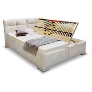 Zvýšená čalouněná postel s úložným prostorem LUSSO , Mikroplyš bílá