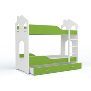 Patrová postel DOMINIK DOMEK s úložným prostorem (různé barvy), Zelená