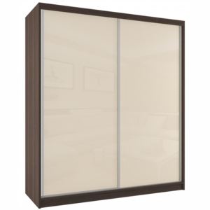 Moderní šatní skříň s béžovými posuvnými skleněnými dveřmi - šířka 158 cm korpus kaštan - Bez dojezdu