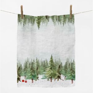 Lenbutik Lněná luxusní utěrka ,70x45 cm-Vánoce zelené stromky