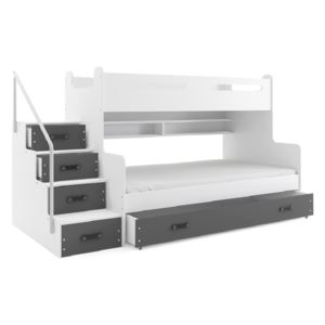 Patrová postel MAX 3 + ÚP + matrace + rošt ZDARMA, 120x200, bílý, grafitová