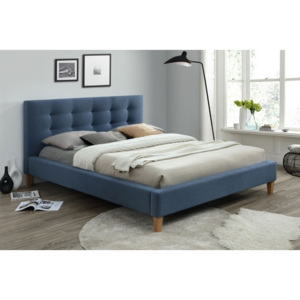 Manželská postel s vysokým čelem 160x200 cm v modré denim barvě s roštem KN634