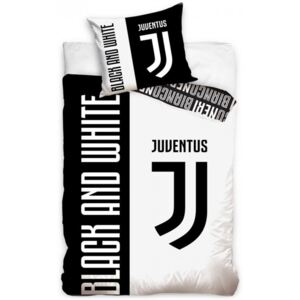 Carbotex • Bavlněné fotbalové ložní povlečení Juventus FC - Black and White - Bianco E Neri - 100% bavlna - 70 x 90 cm + 140 x 200 cm