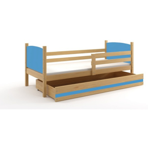 Dětská postel BRENEN + matrace + rošt ZDARMA, 90x200, borovice, blankytná