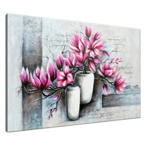Ručně malovaný obraz Růžové magnolie ve váze 120x80cm RM3906A_1B