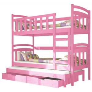 Patrová postel Damian + 3x matrace - růžová