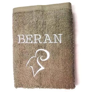 Ručník s výšivkou - Znamení Beran (barva ručníku je šedá /výšivka bílá)