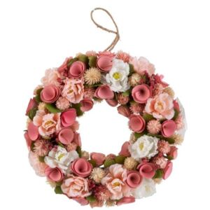 Růžový jarní věnec s květinami - Ø 32*7 cm