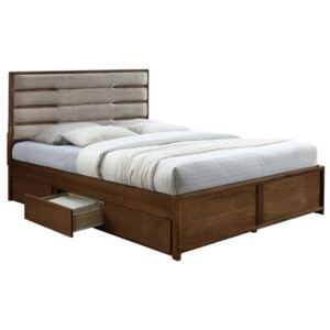 Dřevěná postel Betra 200x183 Ořech/béžová látka