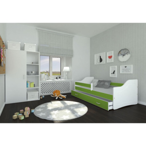 Dětská postel SWAN + matrace + rošt ZDARMA, 180x80, zelená/bílá