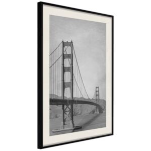 Bimago Zarámovaný obraz - Bridge in San Francisco II Černý rám s paspartou 40x60 cm