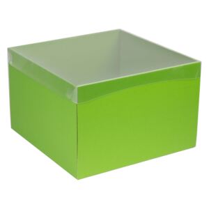 Dárková krabice s průhledným víkem 300x300x200/35 mm, zelená