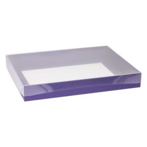 Dárková krabice s průhledným víkem 400x300x50/35 mm, fialová