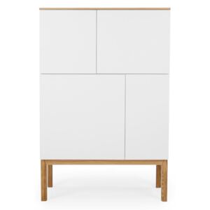 Bílá čtyřdveřová skříňka s deskou s nohami z dubového dřeva Tenzo Patch, 92 x 138 cm