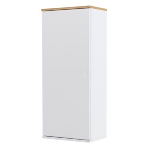 Bílá jednodveřová skříňka s detaily s nohami z dubového dřeva se 3 poličkami Tenzo Dot, výška 95 cm