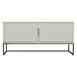 Bílý dvoudveřový TV stolek s kovovými nohami v černé barvě Tenzo Lipp, šířka 118 cm