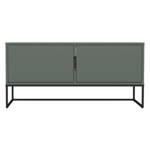 Zelený dvoudveřový TV stolek s kovovými nohami v černé barvě Tenzo Lipp, šířka 118 cm