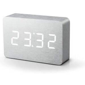 Světle šedý budík s bílým LED displejem Gingko Brick Click Clock