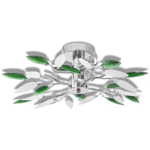 Stropní svítidlo - bílé a zelené křišťálové listy | 3 žárovky E14