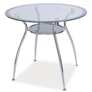 Kulatý skleněný jídelní stůl 90 cm s odkládací poličkou ve stříbrné barvě KN800
