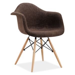 Jídelní čalouněná židle v hnědé barvě s dřevěnou konstrukcí KN901