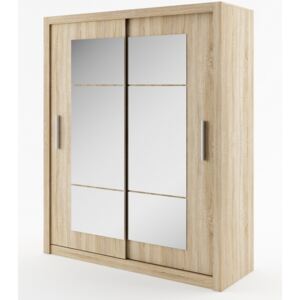 Šatní skříň s posuvnými dveřmi v dekoru dub sonoma se zrcadlem typ 02 KN343