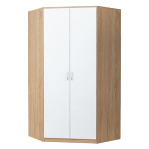 Rohová šatní skříň 106 cm s bílými dveřmi a korpusem v dekoru dub sonoma KN838