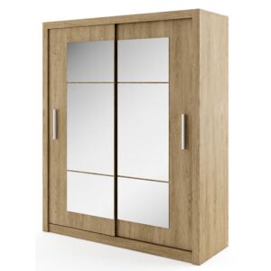 Šatní skříň s posuvnými dveřmi v dekoru dub shetland se zrcadlem typ 02 KN343