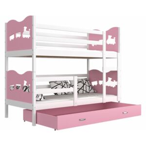 Patrová postel MAXIM včetně úložného prostoru (Bílá), Růžová