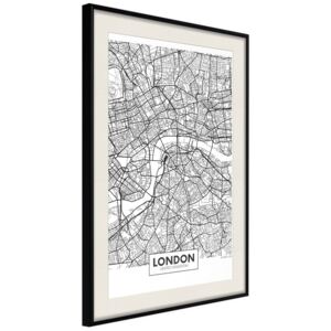 Bimago Zarámovaný obraz - City Map: London Černý rám s paspartou 40x60 cm
