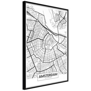 Bimago Zarámovaný obraz - City map: Amsterdam Černý rám 40x60 cm