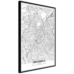 Bimago Zarámovaný obraz - City map: Brussels Černý rám 40x60 cm