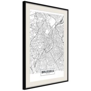 Bimago Zarámovaný obraz - City map: Brussels Černý rám s paspartou 40x60 cm