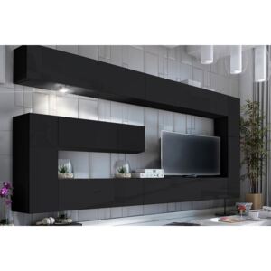 Obývací stěna modulární Combo, varianta 34 grafit/ Černý lesk