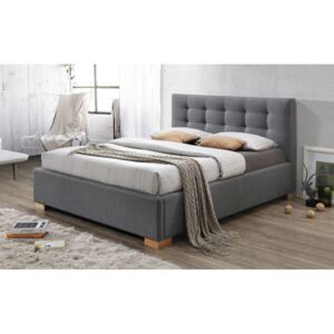 Manželská postel 160x200 cm čalouněná látkou v šedé barvě s roštem a úložným prostorem KN923